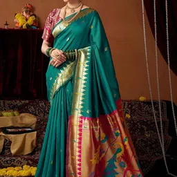SANISA Ethnic Motifs Zari Silk Blend Handloom Saree-picture-28