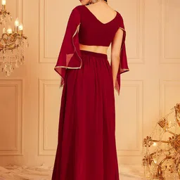 SANCIA Floral Embroidered V-Neck Flared Sleeves Sequinned Georgette Crop Top With Palazzos image 5