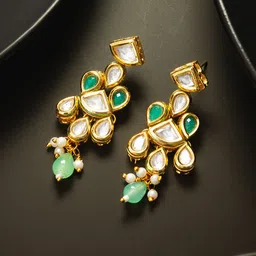 aadita Gold-Plated Kundan & AD Studded Classic Drop Earrings-image-24