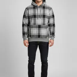 YONGE Men Checked Hooded Sweatshirt image 5