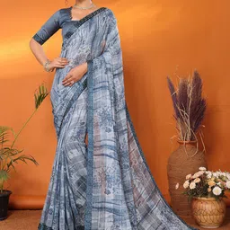 KALINI Floral Beads and Stones Poly Georgette Saree-image-75