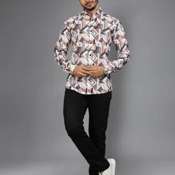Metronaut Geometric Printed Spread Collar Regular Fit Shirt image 4