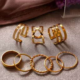 Zaphariq Set Of 8 Gold-Plated Finger Ring-image-79