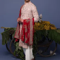 KALPRAAG Embroidered Mandarin Collar Straight Thread Work Kurta With Patiala And Dupatta image 2