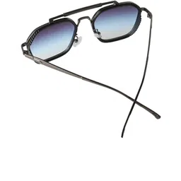 QUE UNIVERSE Men Blue Lens & Black Aviator Sunglasses with image 4