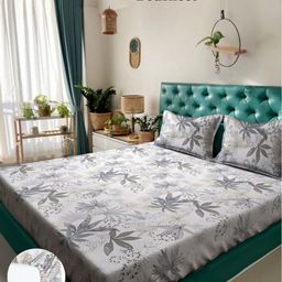 Arrabi Grey & Pink Floral Printed 300 TC King Bedsheet Set 2.54 m x 2.18 m-picture-41