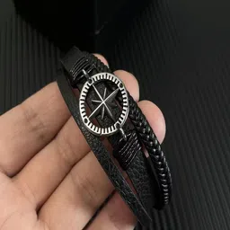 UNIVERSITY TRENDZ Men Leather Silver-Plated Multistrand Bracelet image 4
