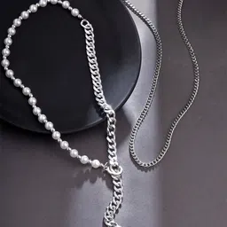 Yellow Chimes Men Rhodium-Plated Pearls Beaded Minimal Chain-image-52