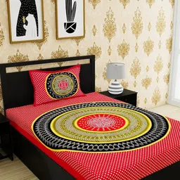 METRO LIVING Red 104 TC Single Bedsheet with 1 Pillow Covers-image-42