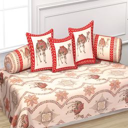 Texstylers 6-Pcs Red & Beige Printed Pure CottonDiwanSet-picture-31