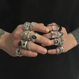 StyleCast x Revolte Men Set Of 24 Silver-Plated Stone-Studded Finger Ring image 2