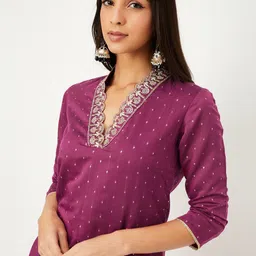 Max Women Solid Embroidered Kurta with Trousers & Dupatta image 2