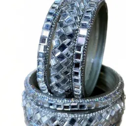 TRIOXY Silver Glass Artificial Stones & Beads Bangle image 2