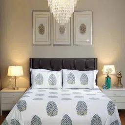 SHAHENAZ Blue & White Floral Cotton 220 TC Queen Bedsheet with 2 Pillow Covers-image-45