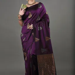 VASTRAAVEDAA Woven Design Zari Art Silk Banarasi Saree-picture-23
