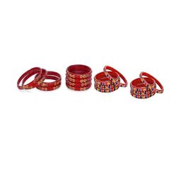 1ST TIME Set Of 16 Red Alloy Artificial Stones & Beads Antique Bangles-picture-7