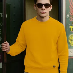 FTX Men Round Neck Sweatshirt With Zipper Fleece Mustard Sweatshirt image 5
