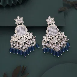 MEIRA JEWELLERY Silver Plated Artificial Studded And Beaded Contemporary Drop Earrings-picture-35