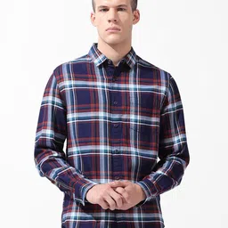 The Indian Garage Co Checked Cutaway Collar Slim Fit Cotton Shirt-image-6