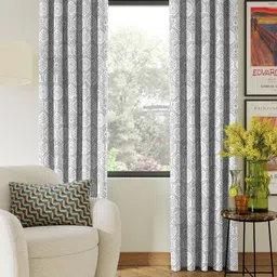 Nefertiti Home Grey 2 Pieces Floral Printed Black Out Long Door Curtains-image-50