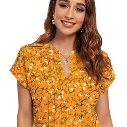 sanjana  silk SANJANA SILK Floral Print Mandarin Collar Extended Sleeves Cotton Top-picture-29