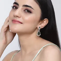 ZENEME Rhodium-Plated Teardrop Shaped Drop Earrings image 3