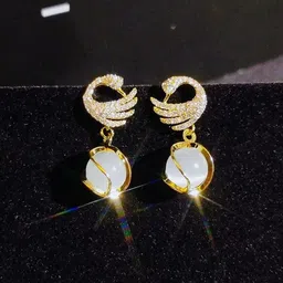 celestique CelestiqueArtificial Swan Stones Studded Opal Beaded Contemporary Shaped Drop Earrings image 4