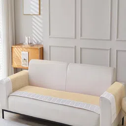 HOUSE OF QUIRK Gold-Toned & White Velvet 2Pcs Armrest & 1Pc Sofa Cover Set-image-21