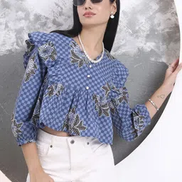 Yufta Women Checked Cotton Gathered or Pleated Cape Top-picture-25