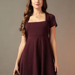 Trend Arrest Women Square Neck Fit & Flare Mini Dress-image-72