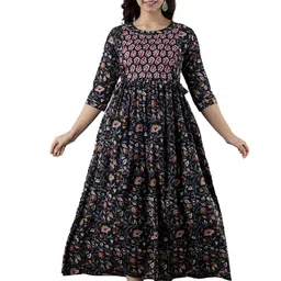 Moda Rapido Floral Printed Round Neck Pure Cotton Maternity A-Line Ethnic Dress-picture-22