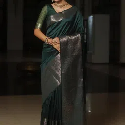 Mitera Woven Design Zari Silk Blend Handloom Kanjeevaram Saree image 4