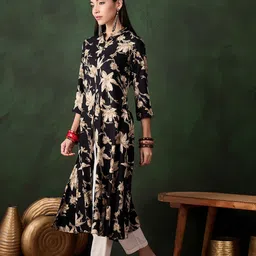 Sangria Women Floral Printed Mandarin Collar A-Line Kurta image 4