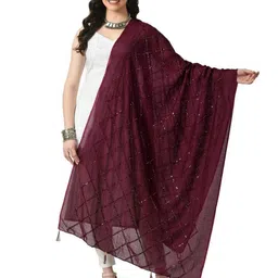 A R SILK DUPATTA HUB Checked Embroidered Sequinned Chanderi Dupatta-picture-31