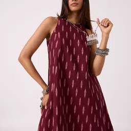 OKHAI Adventure Ikat Printed Pure Cotton A-Line Short Dress-picture-14