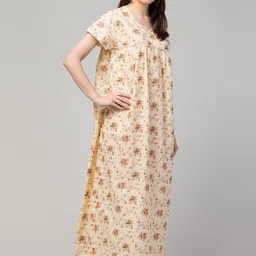 FAMBEE Floral Printed Round Neck Pure Cotton Maxi Nightdress image 4