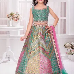 Sangria Girls Mirror Work Ready to Wear Lehenga & Blouse With Dupatta-image-88