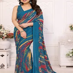 CATCHY FOREVER Striped Printed Saree-image-34