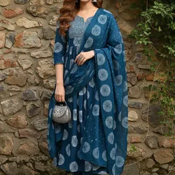 ARADHNA Women Printed Regular Kurta with Trousers & With Dupatta-image-53