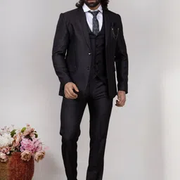 AEN FASHION Notched Lapel Long Sleeves Single-Breasted Blazer And Waistcoat With Trousers-picture-39