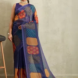 RACHNA Floral Printed Tissue Saree With Unstiched Blouse-picture-18