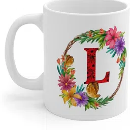 festivecraft Floral Alphabet Letter L Gift for Friend Boyfriend Girlfriend HD Printed Ceramic Coffee Mug image 3