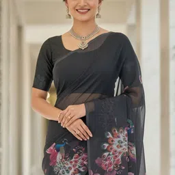 ZAMUNA Floral Pure Georgette Bhagalpuri Saree-picture-40