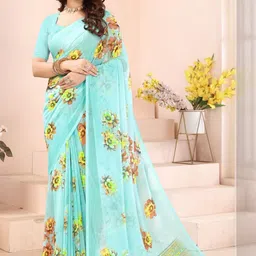 ZAMUNA Women Floral Pure Georgette Leheriya Saree-picture-22