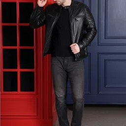 COOL EQUAL Men Leather Biker Jacket image 3