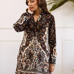 Sangria Women Printed Mandarin Collar A-Line Kurta & Palazzo Kurta Set image 5