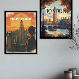 Kotart Black 2 Piece Wood Abstract Wall Paintings-picture-19