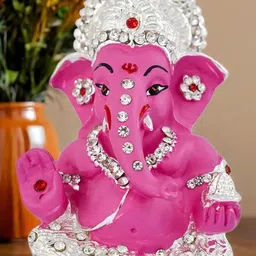 Kulin Resin Pink Ganesh Idol with Silver Crown image 5
