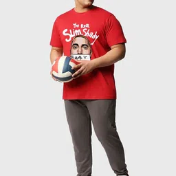 Bewakoof Plus Plus Size Oversized The Real Slim Shady Graphic Printed Pure Cotton T-Shirt image 5