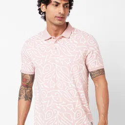 SPYKAR Abstract Printed Polo Collar Slim Fit T-shirt-image-60
